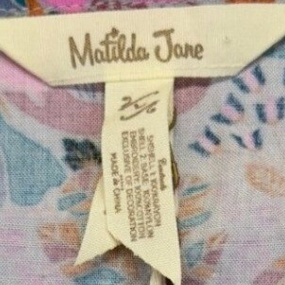 Matilda Jane Womens XS Tunic Blouse Floral Lace Tassel Boho Blue Pink NWT - Picture 6 of 9